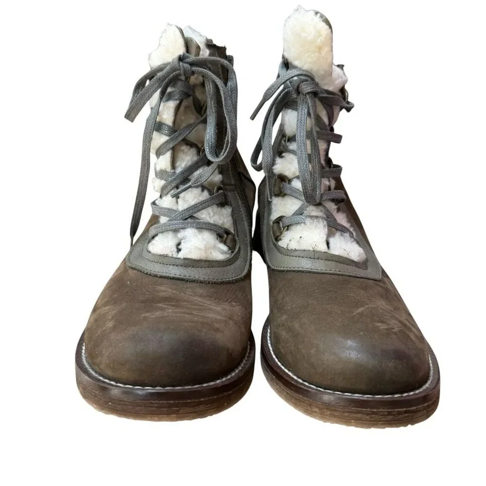 Bueno Teddy Casual Furry Hiking Boots Lace Bootie olive green Women's EU 40/US10